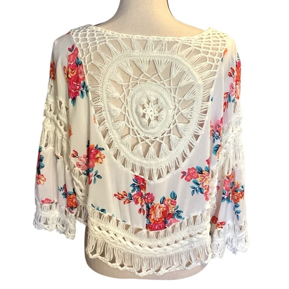 Love J Braided Woven Floral White‎ Boho Top, Medium - Picture 9 of 12